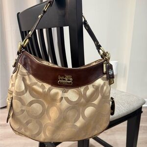 Coach Khaki and Brown Signature logo Hobo Shoulder Bag rare legacy gift preloved